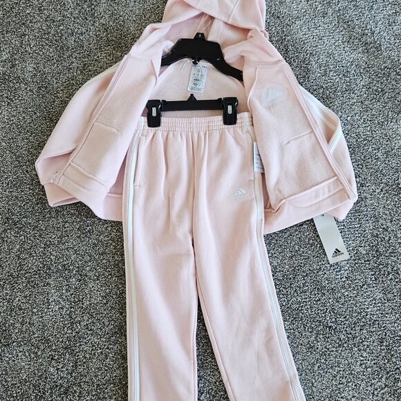 Girls Size 5 Adidas Two Piece set.  Light Pink Zippered Hoodie and Pants NWT - Picture 5 of 8